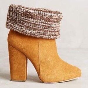 Rachel Comey Colton Ankle Boot Size 6.5 Fold-Over Knit Cuff Tan Suede Sweater
